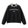 Collection 6 Connecticut Contrast Striped Lapel Collar Sweatshirt - Black front