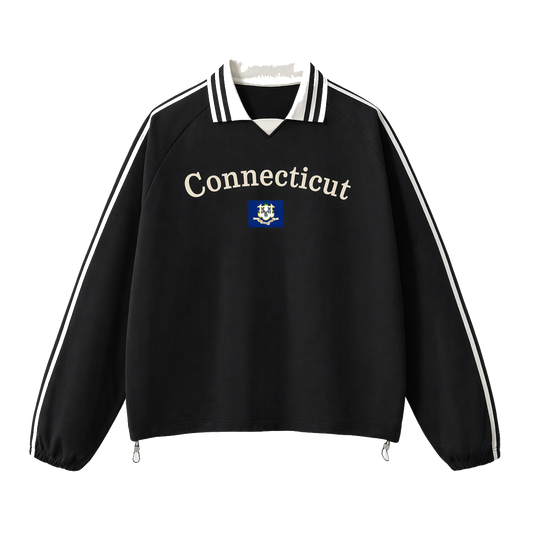 Collection 6 Connecticut Contrast Striped Lapel Collar Sweatshirt - Black front