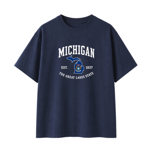 Collection 8 Michigan Essential Cotton T-Shirt - Navy Blue front