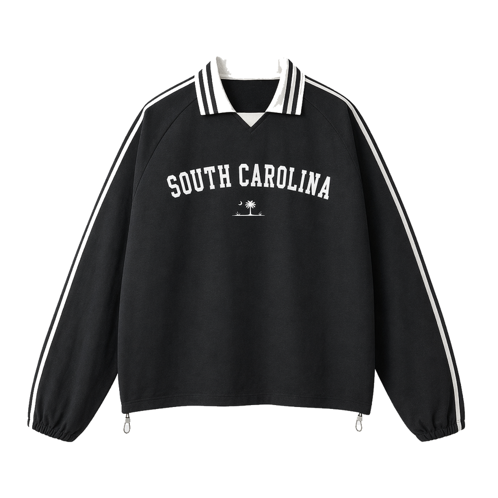 Collection 9 South Carolina Contrast Striped Lapel Collar Sweatshirt - Black front