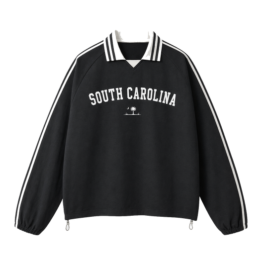Collection 9 South Carolina Contrast Striped Lapel Collar Sweatshirt - Black front