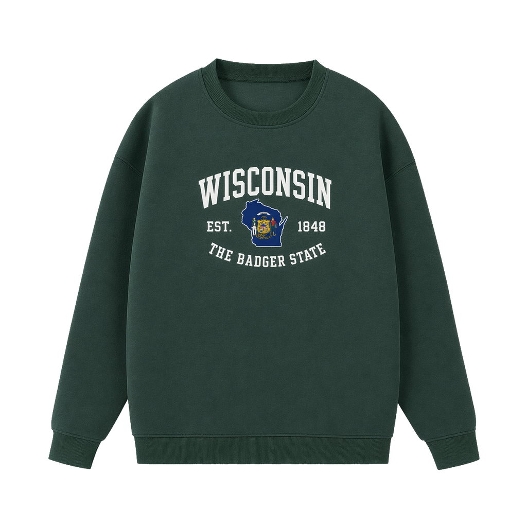 Collection 8 Wisconsin Essential Heavyweight Crewneck Sweatshirt - Dark Green front