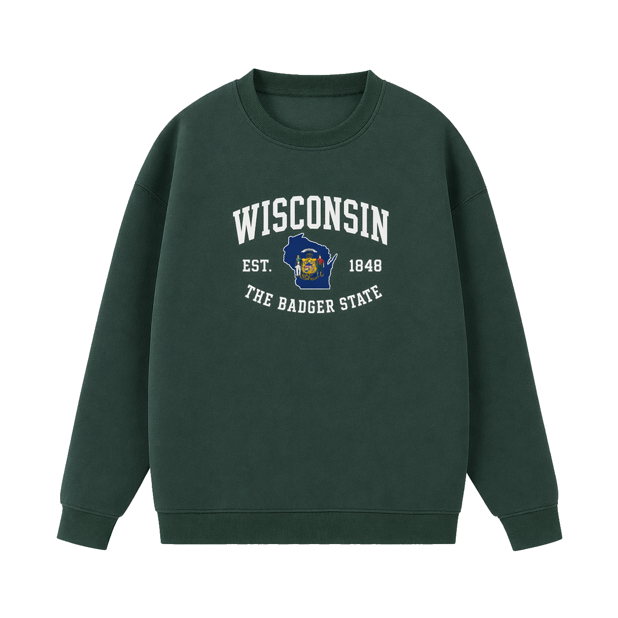 Collection 8 Wisconsin Essential Heavyweight Crewneck Sweatshirt - Dark Green front
