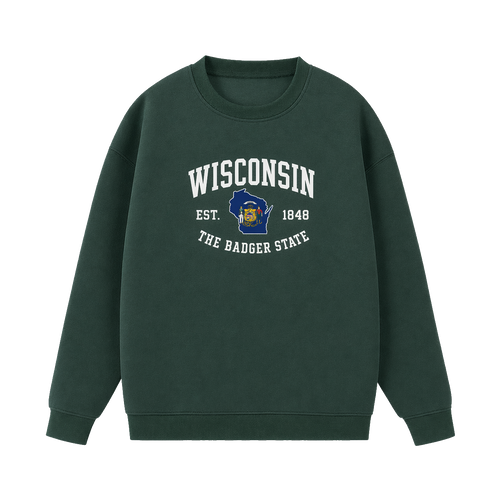 Collection 8 Wisconsin Essential Heavyweight Crewneck Sweatshirt - Dark Green front
