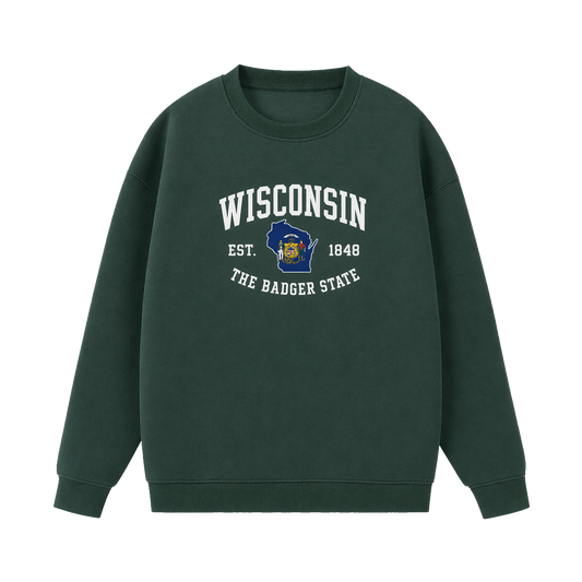 Collection 8 Wisconsin Essential Heavyweight Crewneck Sweatshirt - Dark Green front
