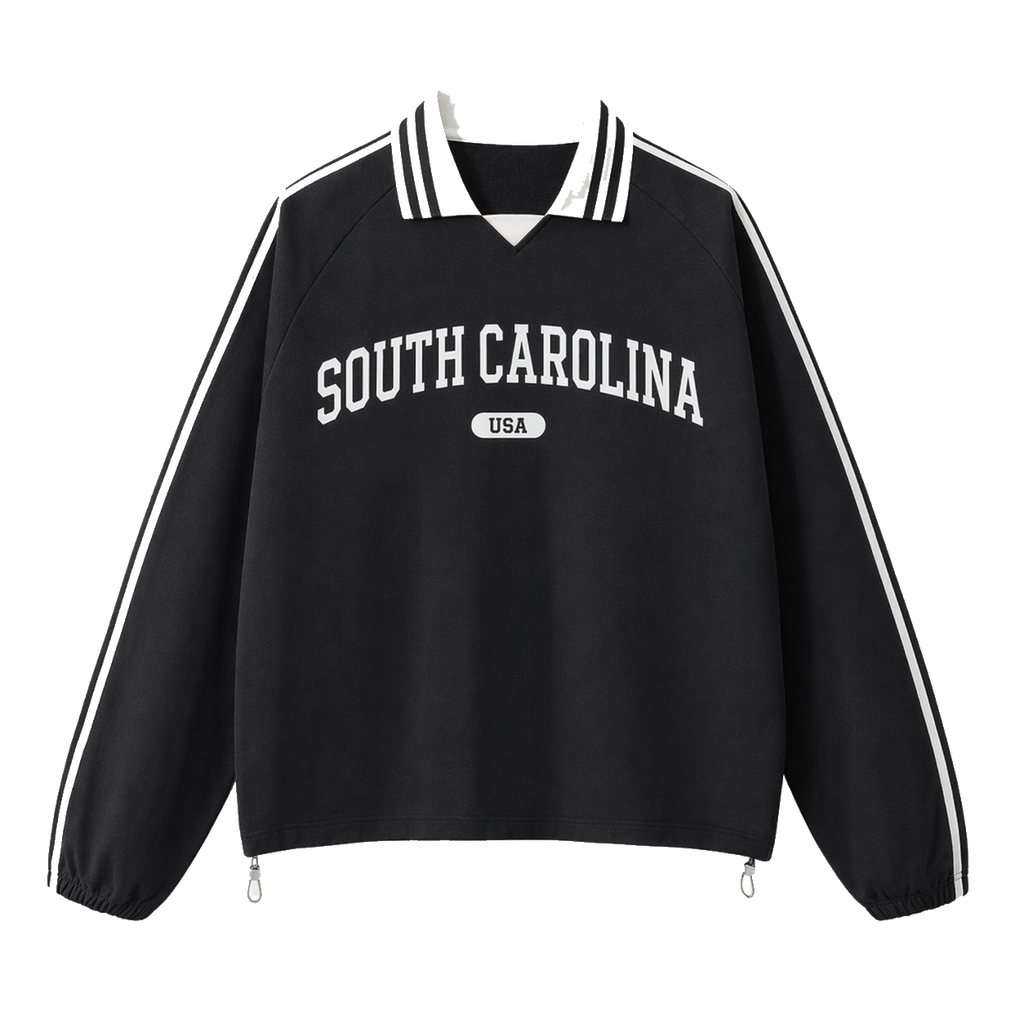 Collection 4 South Carolina Contrast Striped Lapel Collar Sweatshirt - Black front