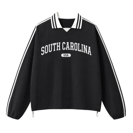 Collection 4 South Carolina Contrast Striped Lapel Collar Sweatshirt - Black front