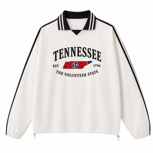Collection 8 Tennessee Contrast Striped Lapel Collar Sweatshirt - White front