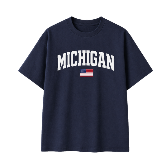 Collection 2 Michigan Essential Cotton T-Shirt - Navy Blue front