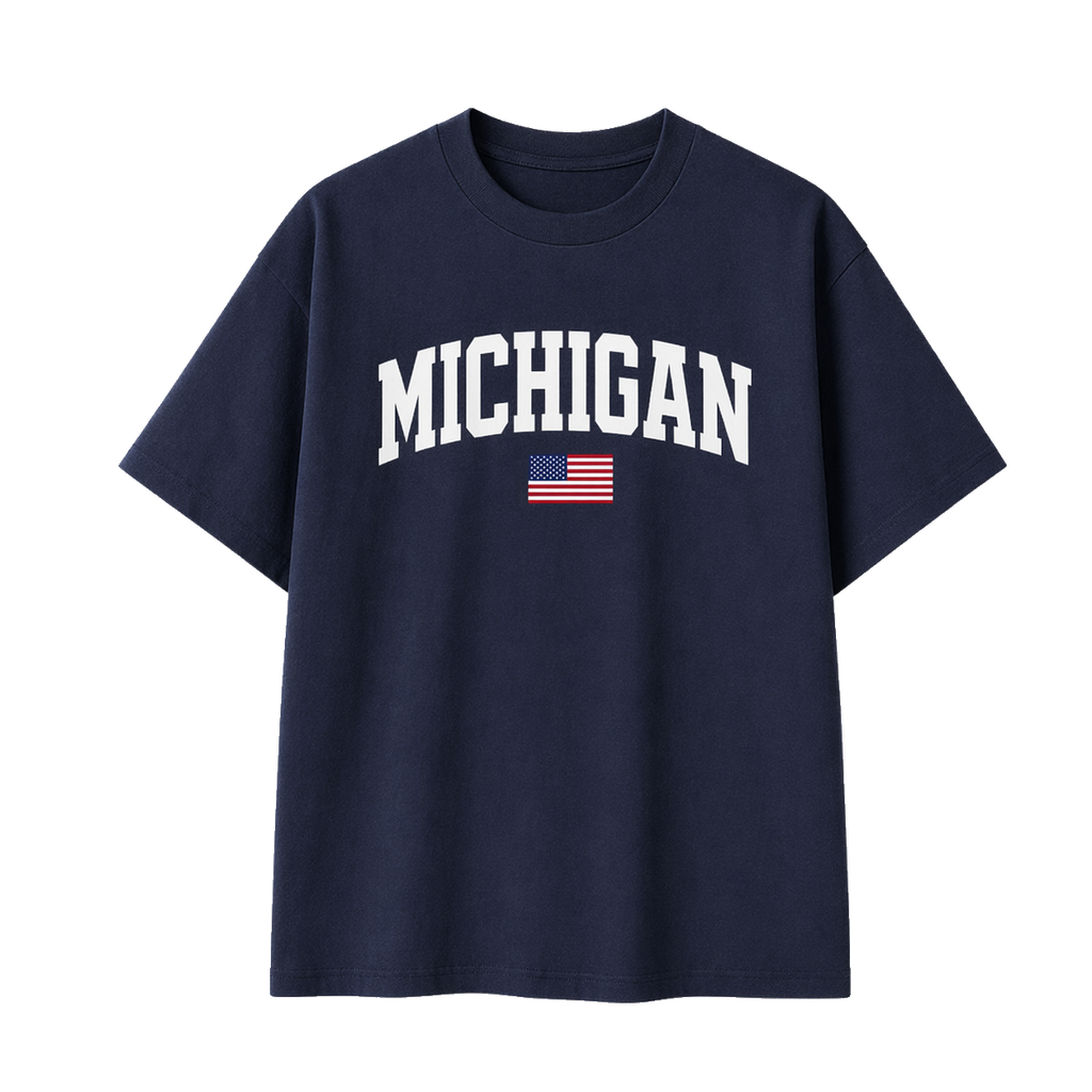 Collection 2 Michigan Essential Cotton T-Shirt - Navy Blue front