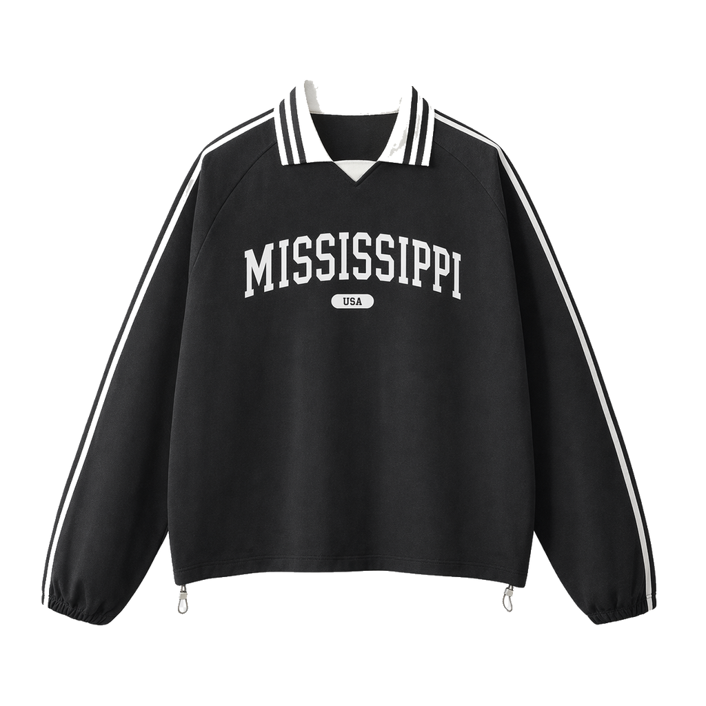 Collection 4 Mississippi Contrast Striped Lapel Collar Sweatshirt - Black front