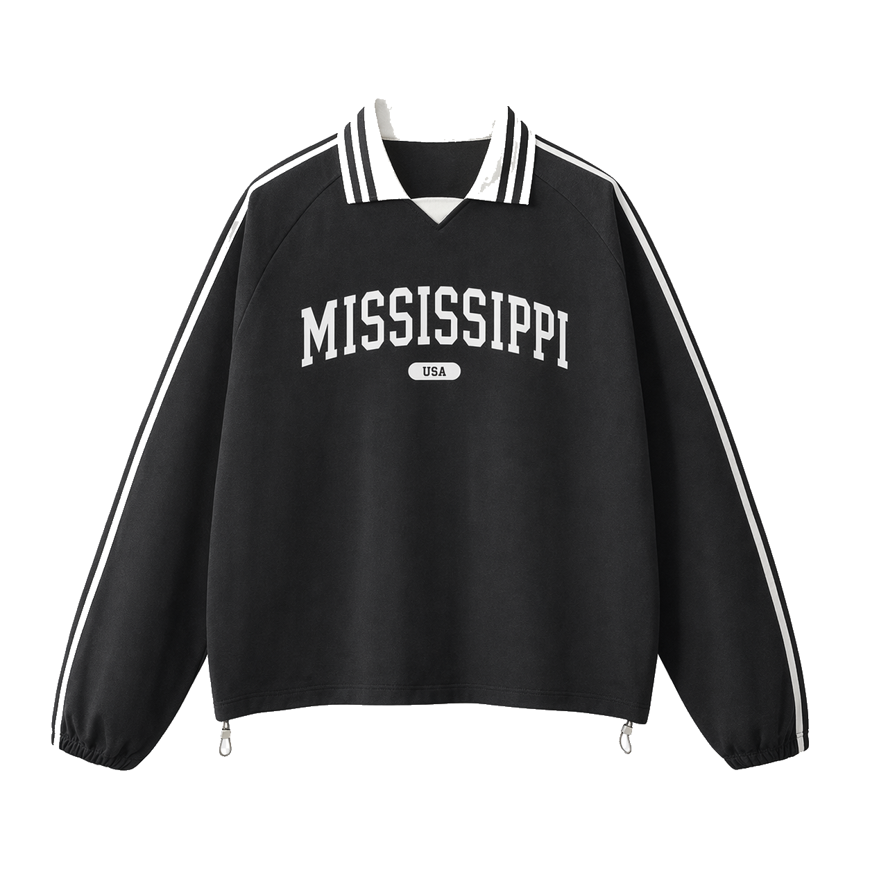 Collection 4 Mississippi Contrast Striped Lapel Collar Sweatshirt - Black front