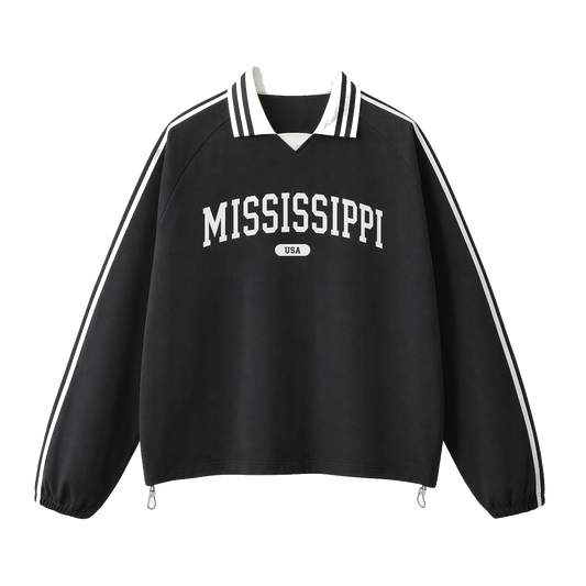 Collection 4 Mississippi Contrast Striped Lapel Collar Sweatshirt - Black front