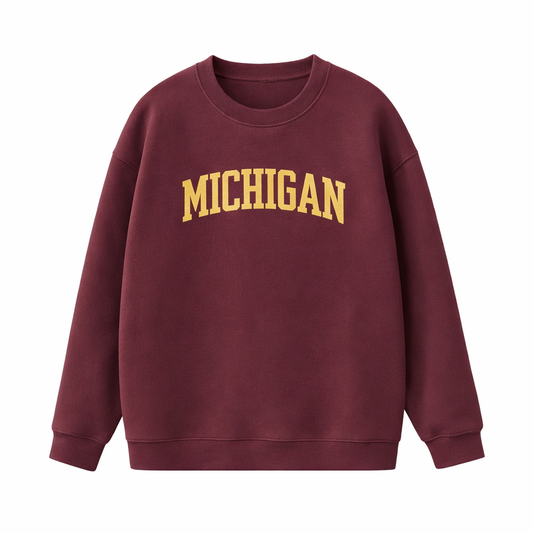 Collection 1 Michigan Essential Heavyweight Crewneck Sweatshirt - Dull Red front