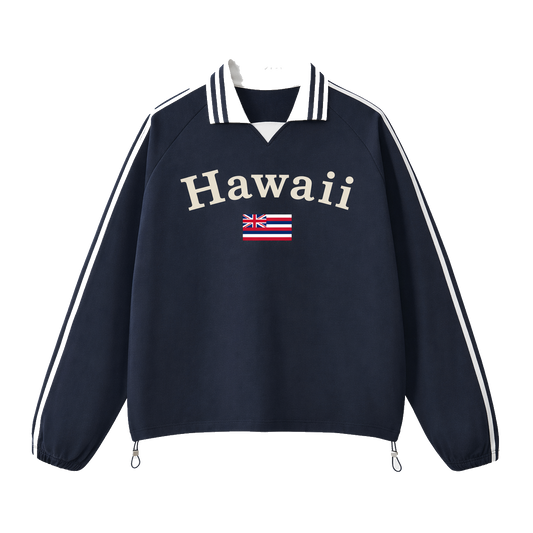 Collection 6 Hawaii Contrast Striped Lapel Collar Sweatshirt - Royal Blue front