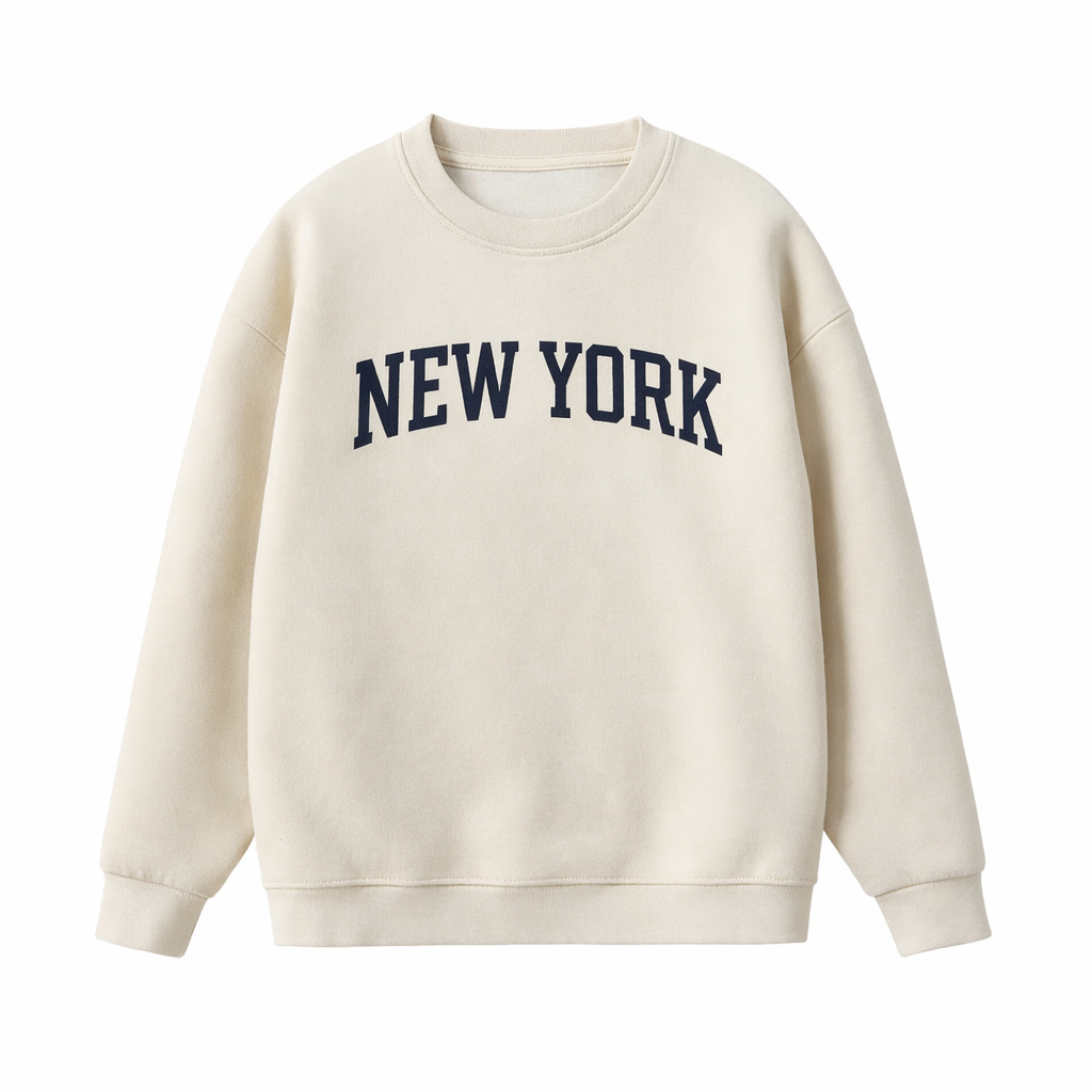 Collection 1 New York Essential Heavyweight Crewneck Sweatshirt - Cream front
