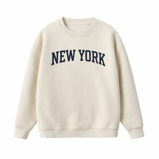 Collection 1 New York Essential Heavyweight Crewneck Sweatshirt - Cream front