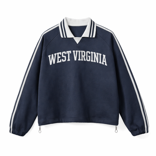Collection 1 West Virginia Contrast Striped Lapel Collar Sweatshirt - Royal Blue front