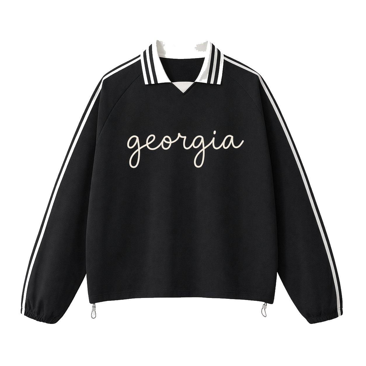 Collection 3 Georgia Contrast Striped Lapel Collar Sweatshirt - Black front