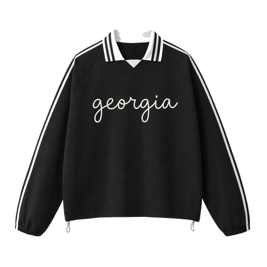 Collection 3 Georgia Contrast Striped Lapel Collar Sweatshirt - Black front