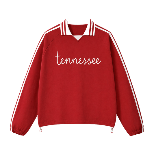 Collection 3 Tennessee Contrast Striped Lapel Collar Sweatshirt - Red front