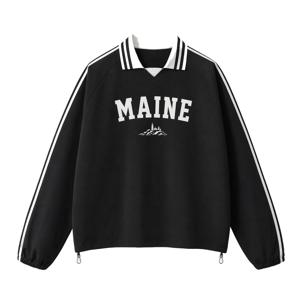 Collection 9 Maine Contrast Striped Lapel Collar Sweatshirt - Black front