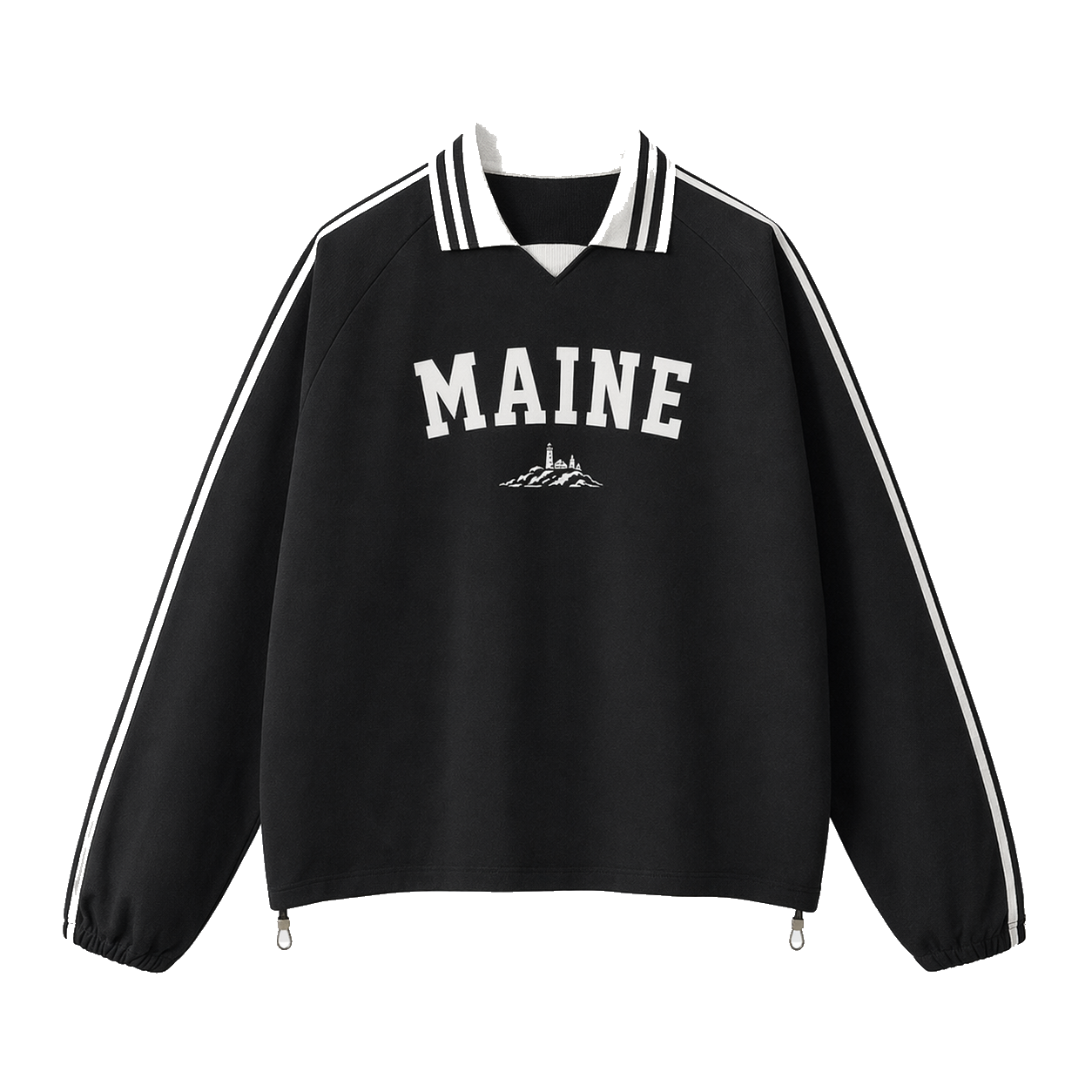 Collection 9 Maine Contrast Striped Lapel Collar Sweatshirt - Black front