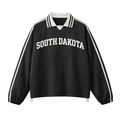 Collection 1 South Dakota Contrast Striped Lapel Collar Sweatshirt - Black front