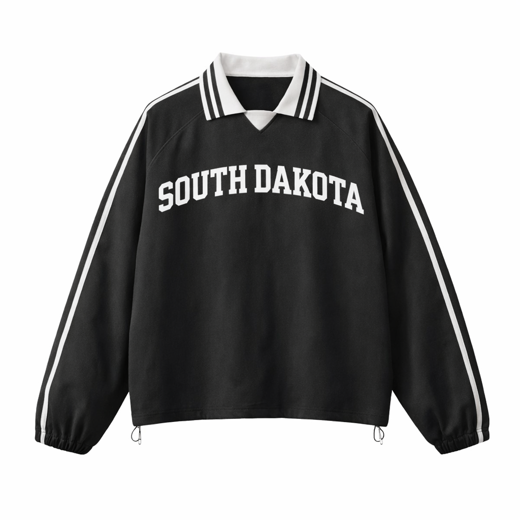 Collection 1 South Dakota Contrast Striped Lapel Collar Sweatshirt - Black front