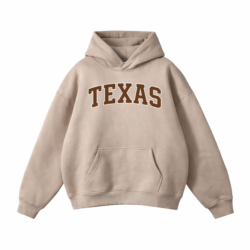 Collection 1 Texas Oversize Fleeced Hoodie - Gray Apricot front