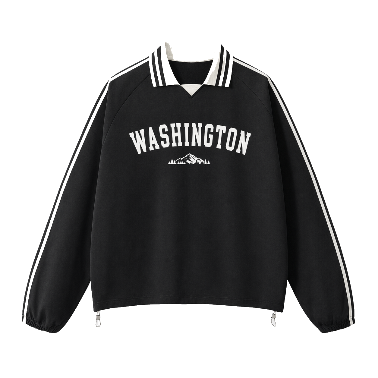 Collection 9 Washington Contrast Striped Lapel Collar Sweatshirt - Black front