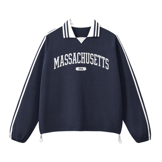 Collection 4 Massachusetts Contrast Striped Lapel Collar Sweatshirt - Royal Blue front