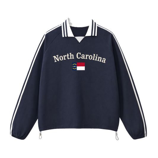 Collection 6 North Carolina Contrast Striped Lapel Collar Sweatshirt - Royal Blue front