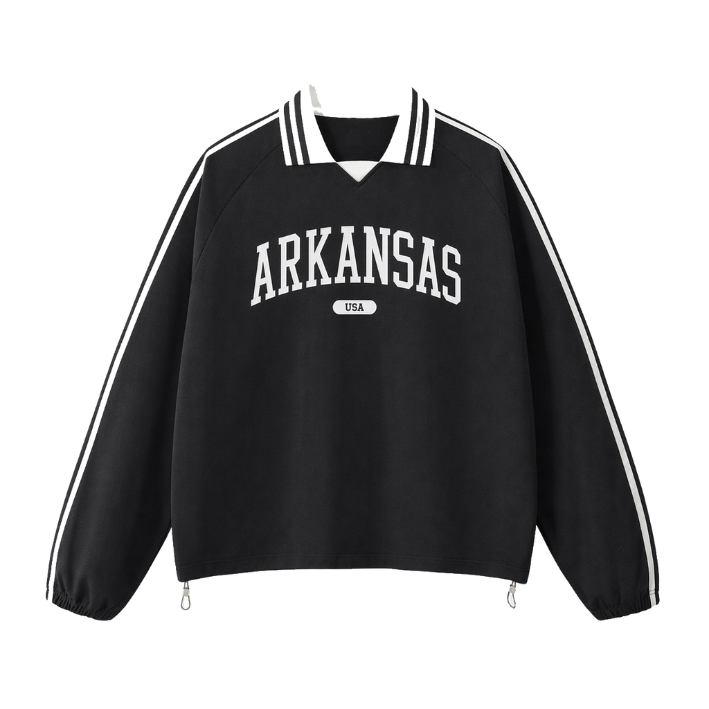 Collection 4 Arkansas Contrast Striped Lapel Collar Sweatshirt - Black front