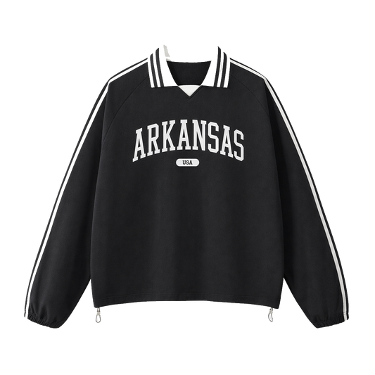 Collection 4 Arkansas Contrast Striped Lapel Collar Sweatshirt - Black front