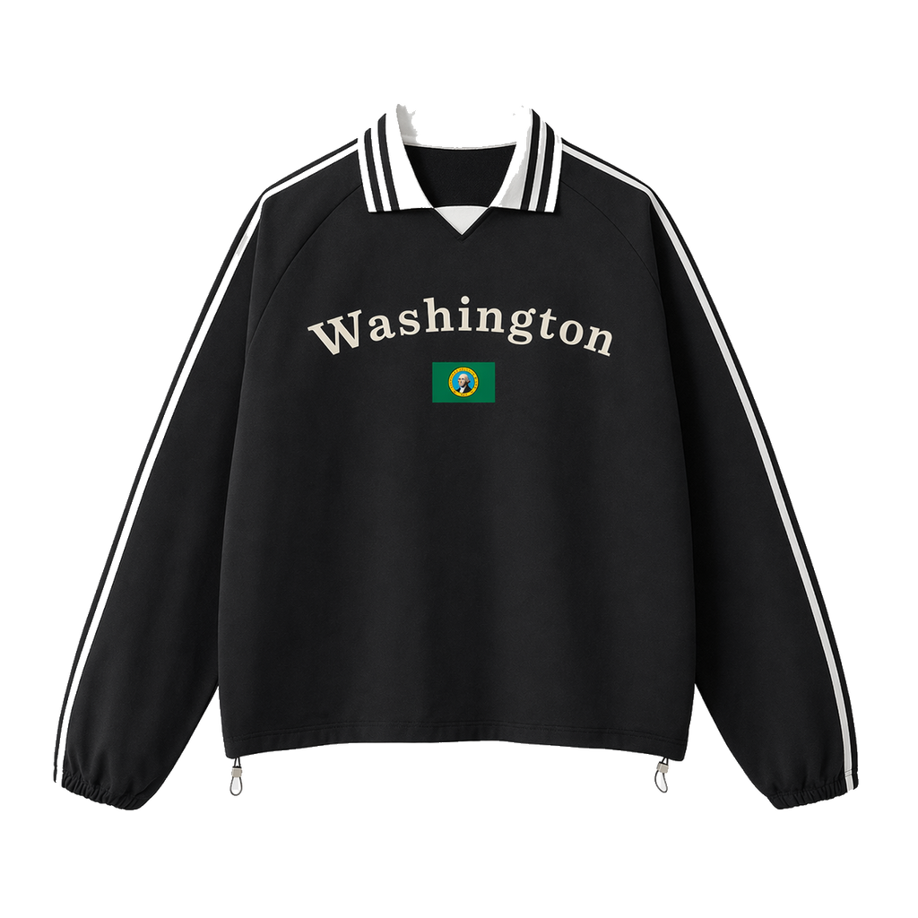 Collection 6 Washington Contrast Striped Lapel Collar Sweatshirt - Black front