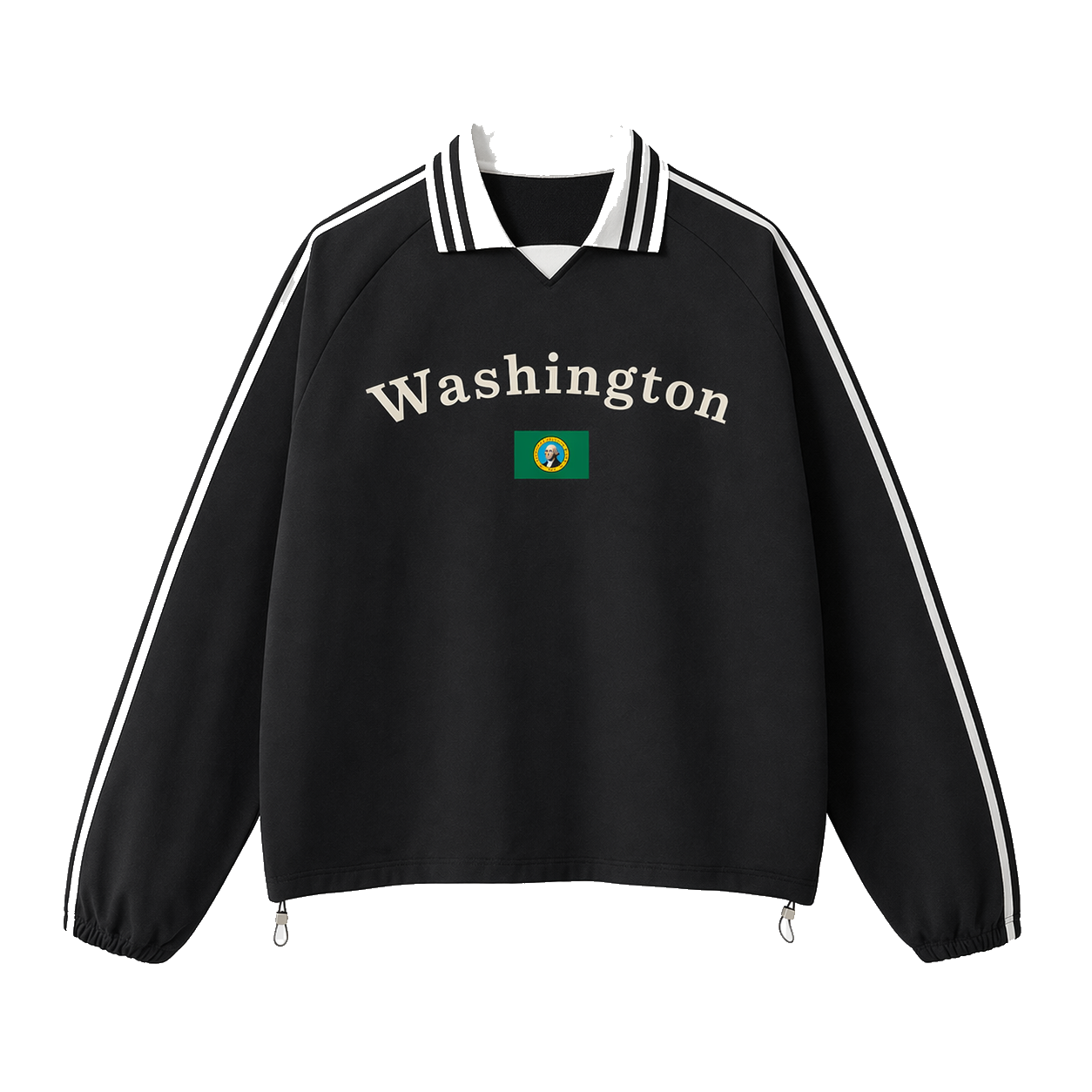 Collection 6 Washington Contrast Striped Lapel Collar Sweatshirt - Black front