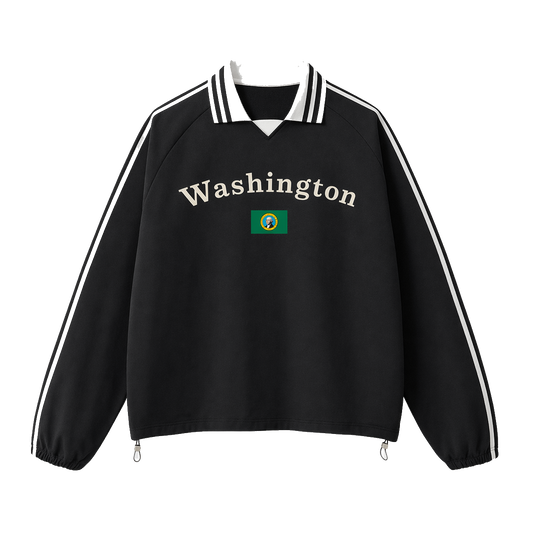 Collection 6 Washington Contrast Striped Lapel Collar Sweatshirt - Black front