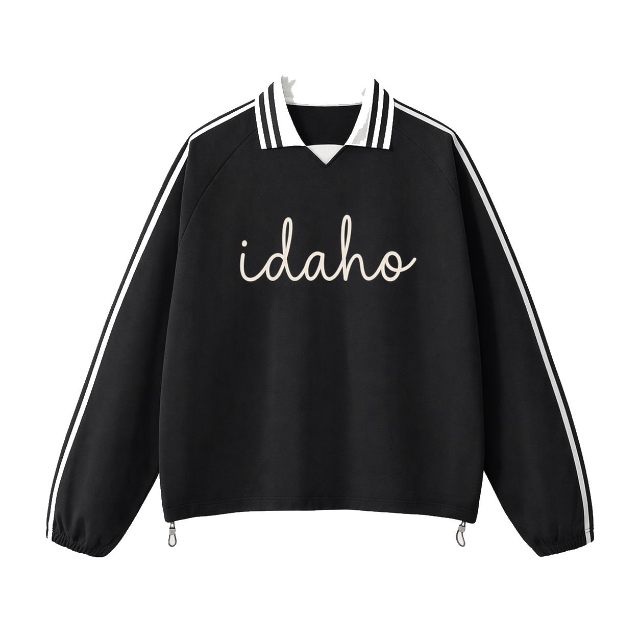 Collection 3 Idaho Contrast Striped Lapel Collar Sweatshirt - Black front