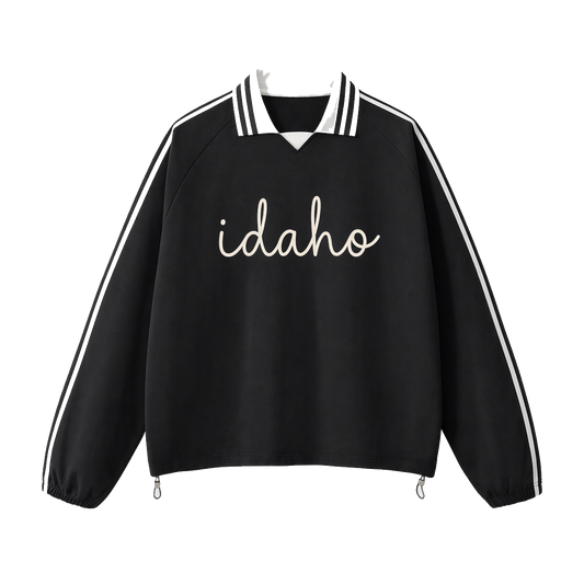 Collection 3 Idaho Contrast Striped Lapel Collar Sweatshirt - Black front