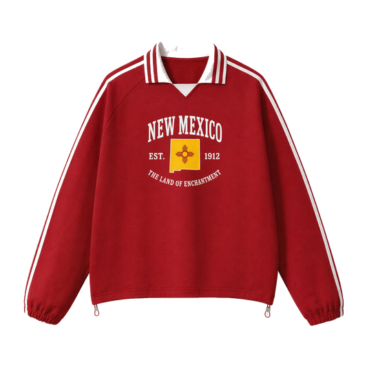 Collection 8 New Mexico Contrast Striped Lapel Collar Sweatshirt - Red front