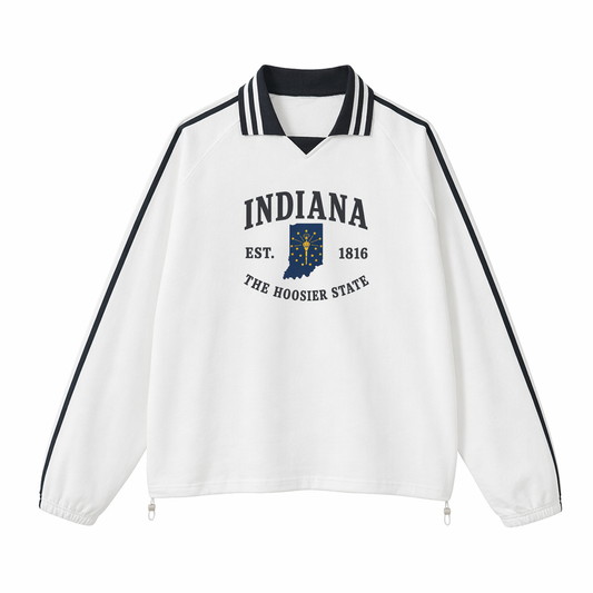 Collection 8 Indiana Contrast Striped Lapel Collar Sweatshirt - White front