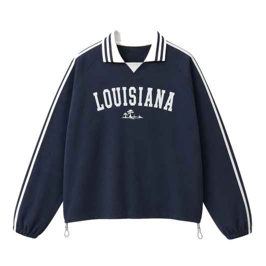 Collection 9 Louisiana Contrast Striped Lapel Collar Sweatshirt - Royal Blue front