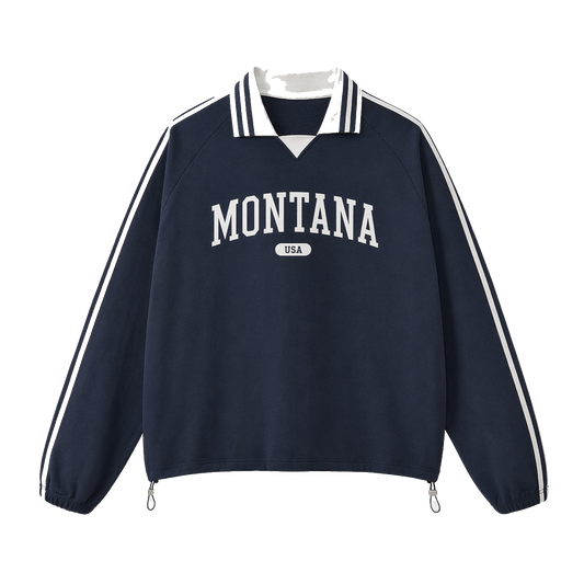 Collection 4 Montana Contrast Striped Lapel Collar Sweatshirt - Royal Blue front
