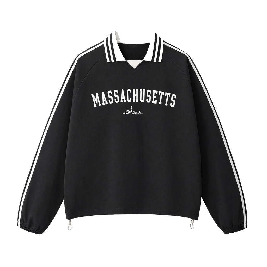 Collection 9 Massachusetts Contrast Striped Lapel Collar Sweatshirt - Black front