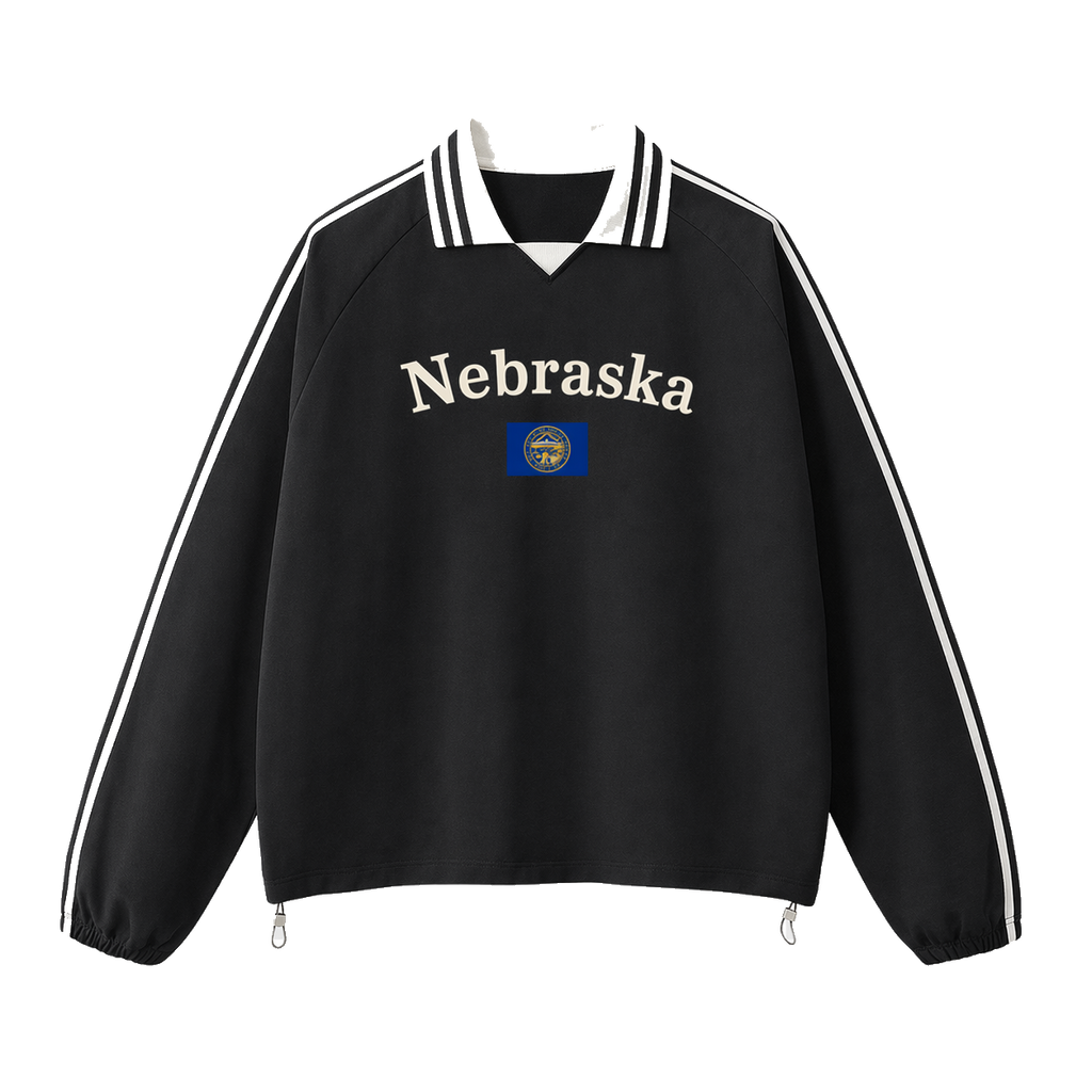 Collection 6 Nebraska Contrast Striped Lapel Collar Sweatshirt - Black front