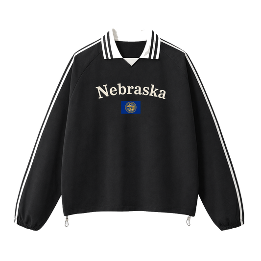 Collection 6 Nebraska Contrast Striped Lapel Collar Sweatshirt - Black front