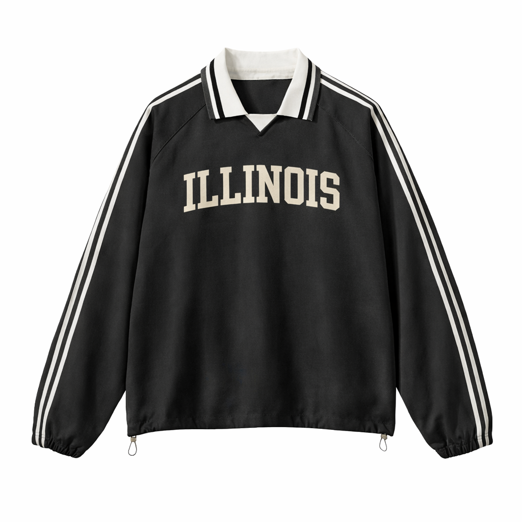 Collection 1 Illinois Contrast Striped Lapel Collar Sweatshirt - Black front
