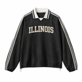 Collection 1 Illinois Contrast Striped Lapel Collar Sweatshirt - Black front