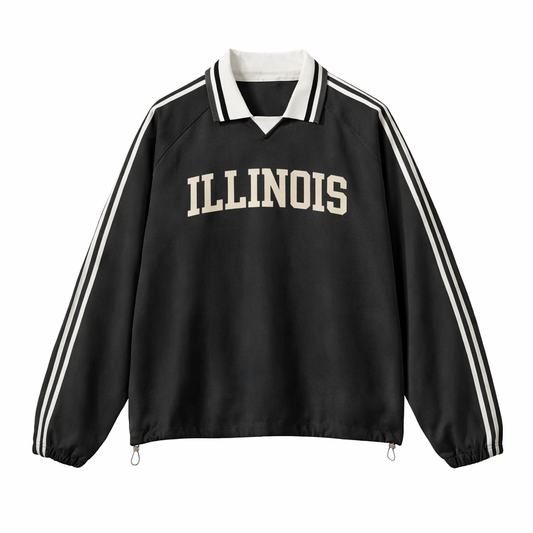 Collection 1 Illinois Contrast Striped Lapel Collar Sweatshirt - Black front